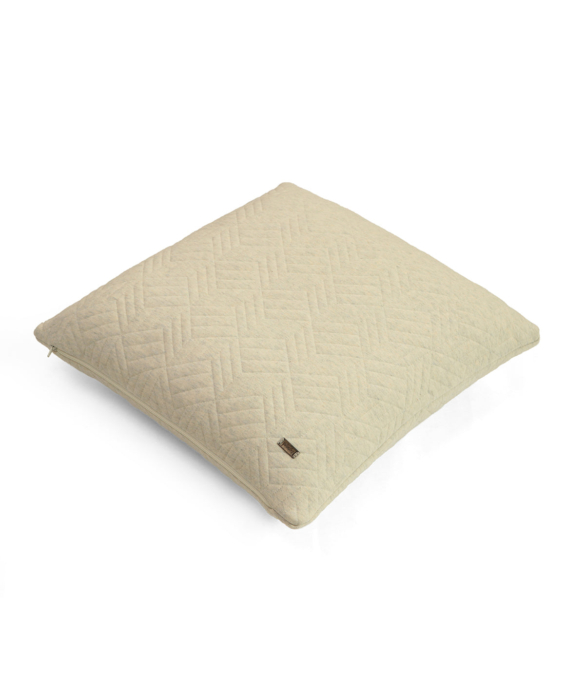 3 D Cubic Natural Mel. & Ryegrass Cotton Knitted Quilted Decorative 18 X 18 Inches Cushion Cover