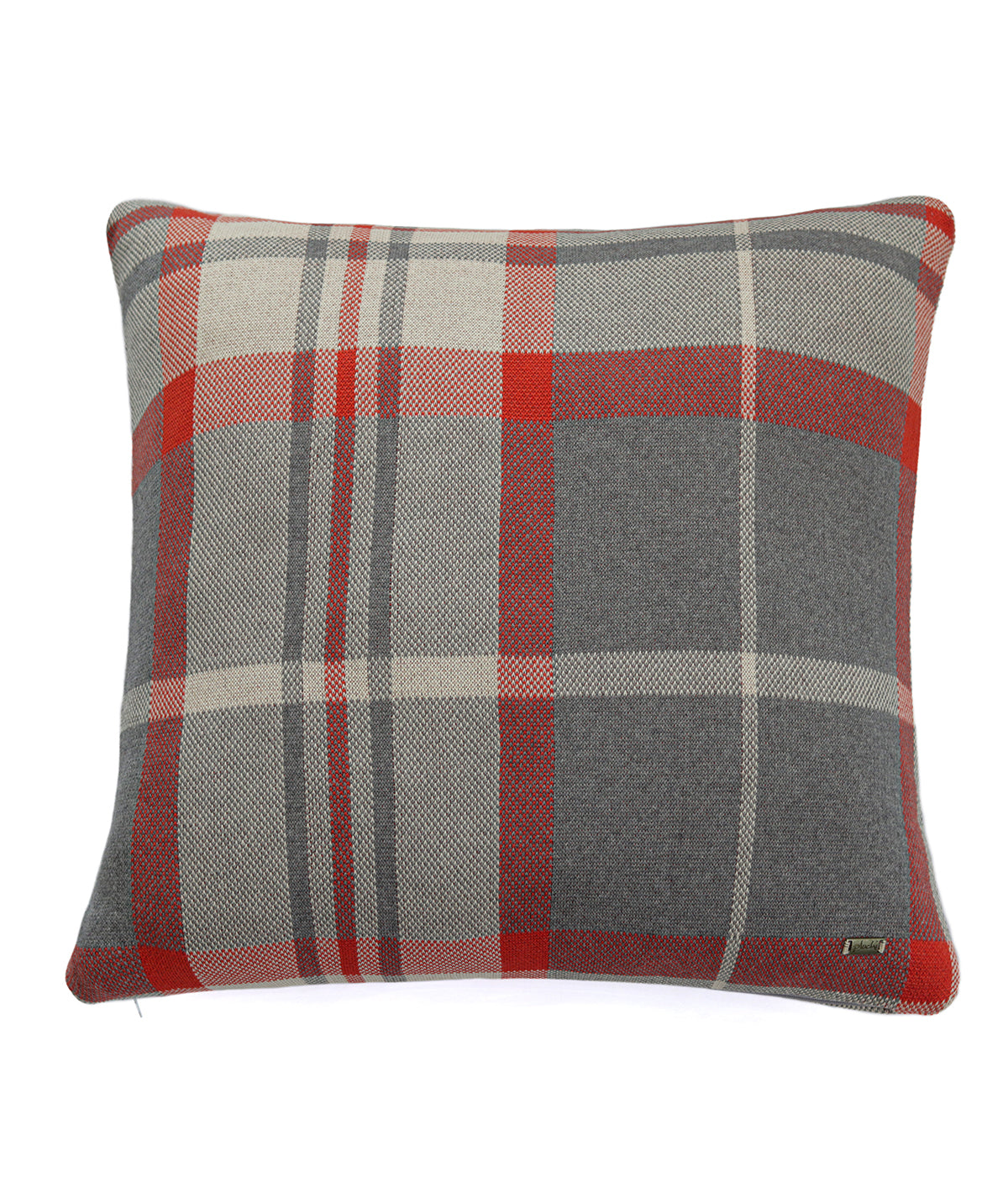 Lil' Accuma Cotton Knitted Cushion Cover( Red And Natural) (18" x 18")
