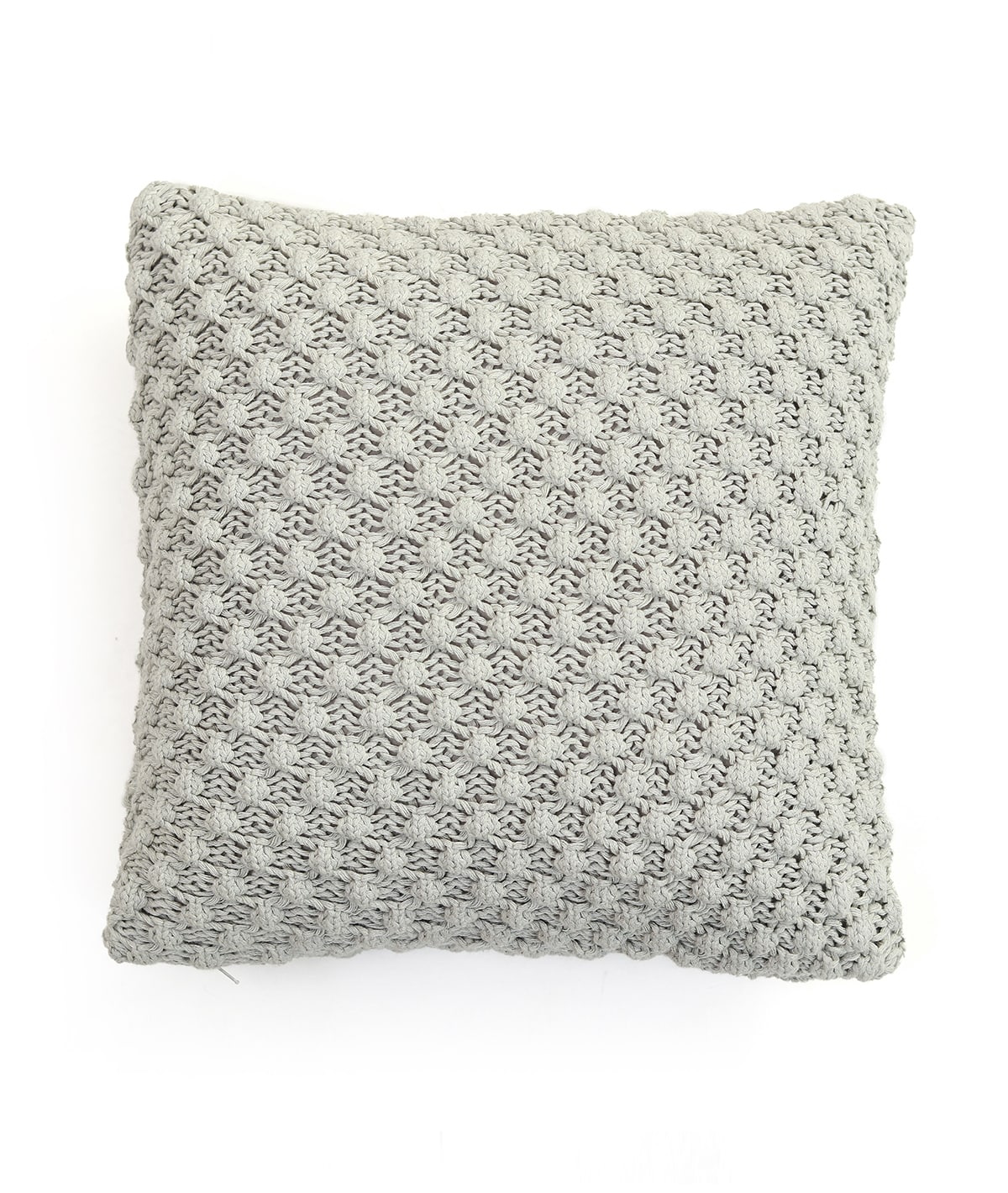 Popcorn Knit Vanilla Grey Melange Pink Cotton Knitted Decorative 16 X 16 Inches Cushion Cover