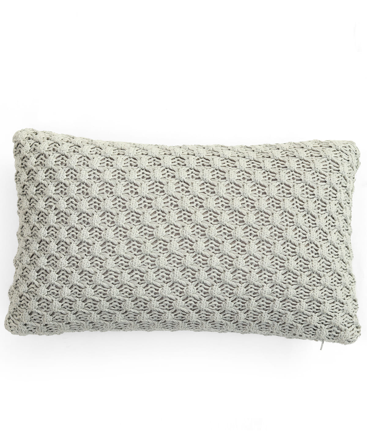 Popcorn Knit Vanilla Grey Melange Cotton Knitted Decorative 12 X 20 Inches Cushion Cover