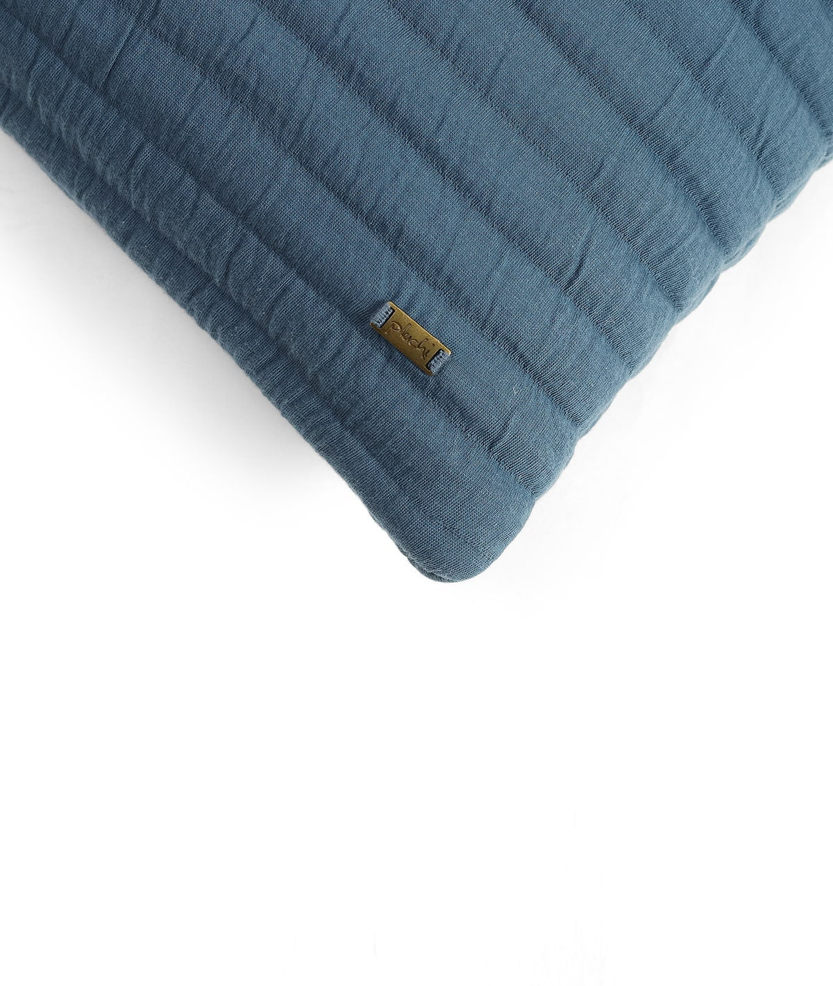 Waseme Steel Blue & Cadet Blue Cotton Knitted Quilted Decorative 18 X 18 Inches Cushion Cover