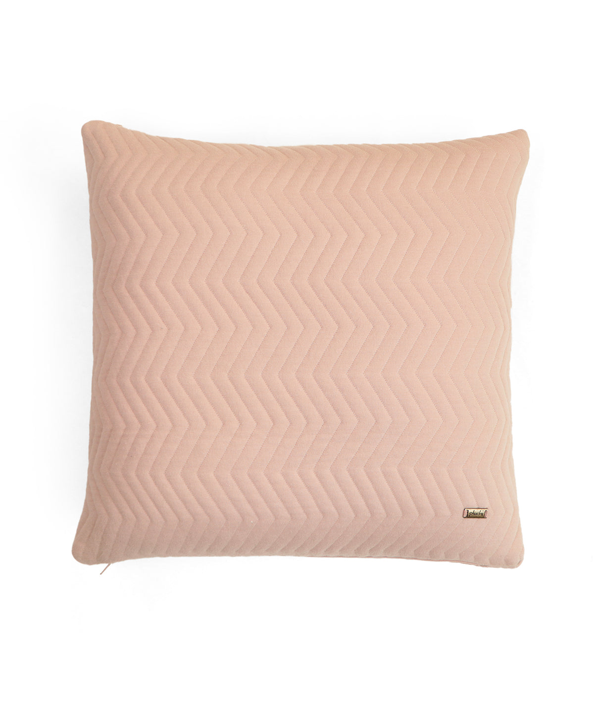 Zig Zag Cameo Pink & Natural Cotton Knitted Quilted Decorative 18 X 18 Inches Cushion Cover