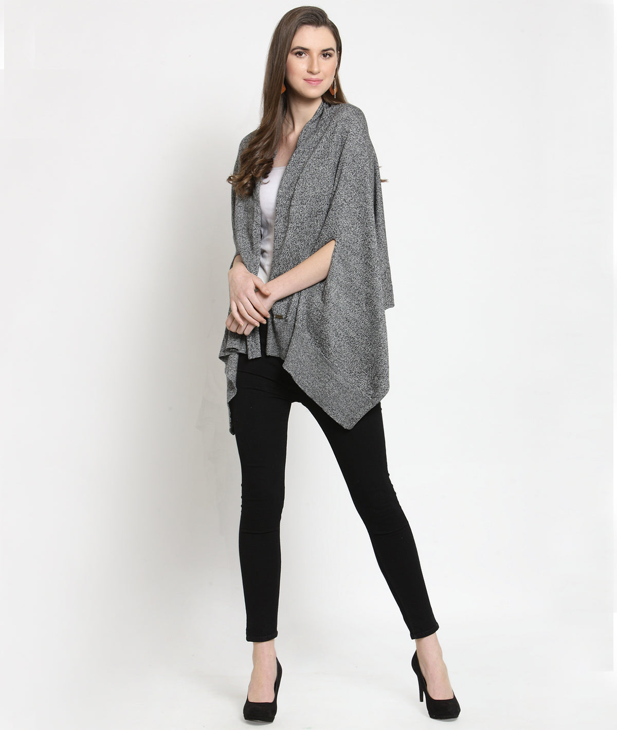 Palma Knitted Cotton Fashion Poncho / Top / Cape in Grey & Black Color for Everyday Chic Look (One Size Fits All)