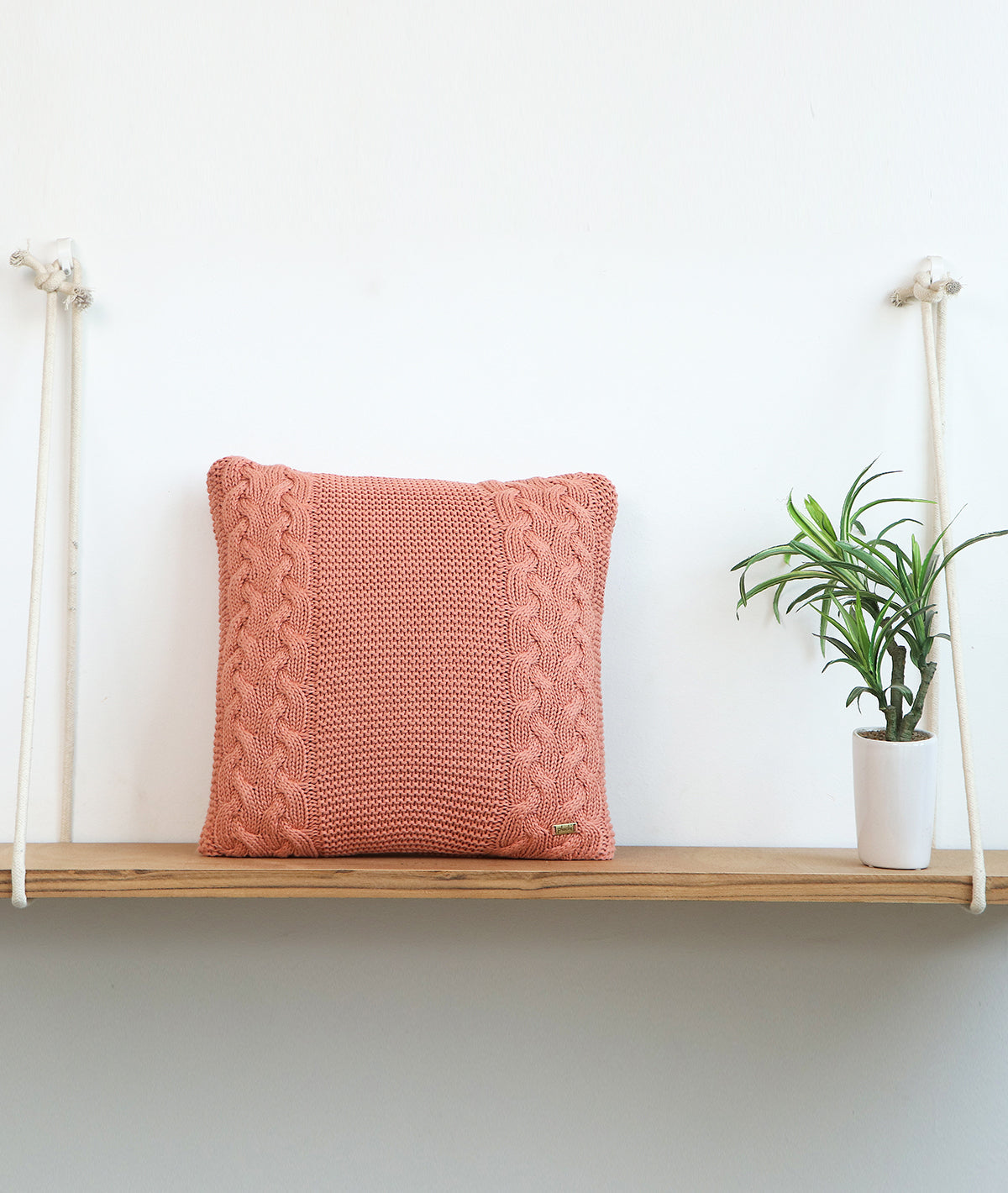 Archer Cotton Knitted Decorative Dusty Coral Color 16 x 16 Inches Cushion Cover