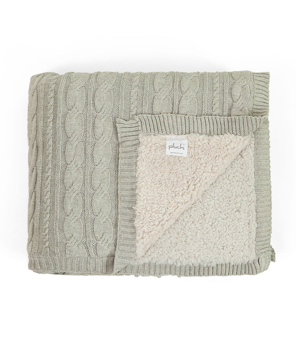 Arch Cable Cotton Knitted Single Bed Sherpa Blanket (Vanilla Grey Mélange)