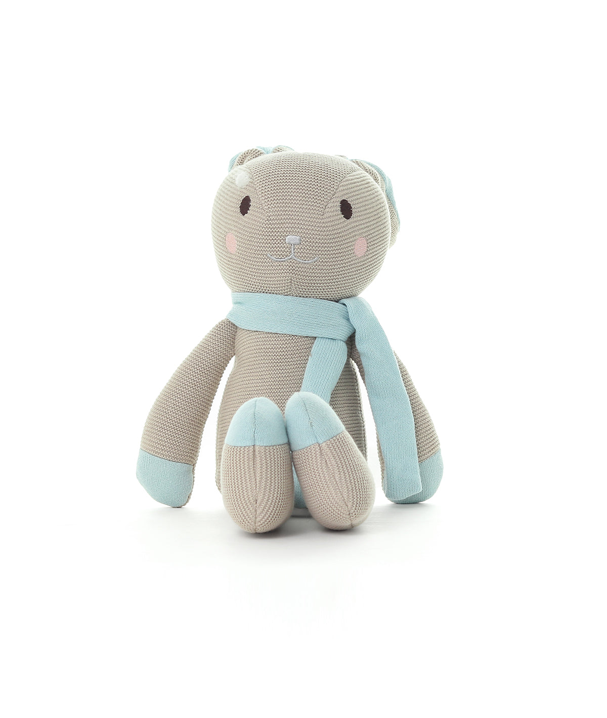 Berry Bunny Cotton Knitted Stuffed Soft Toy (Pale Whisper & Baby Blue)