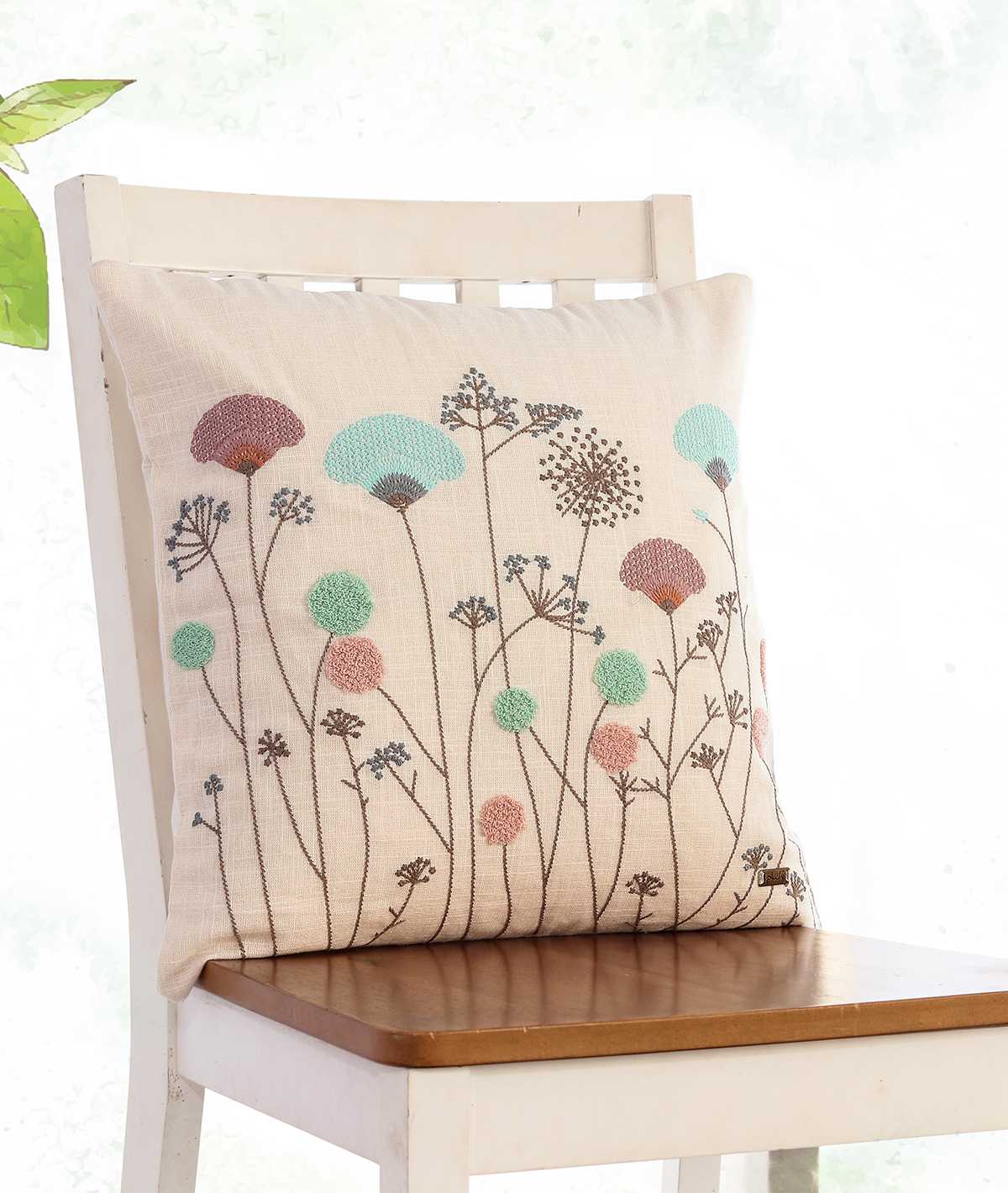 Botanical Embroidery Cushion cover (Ivory)