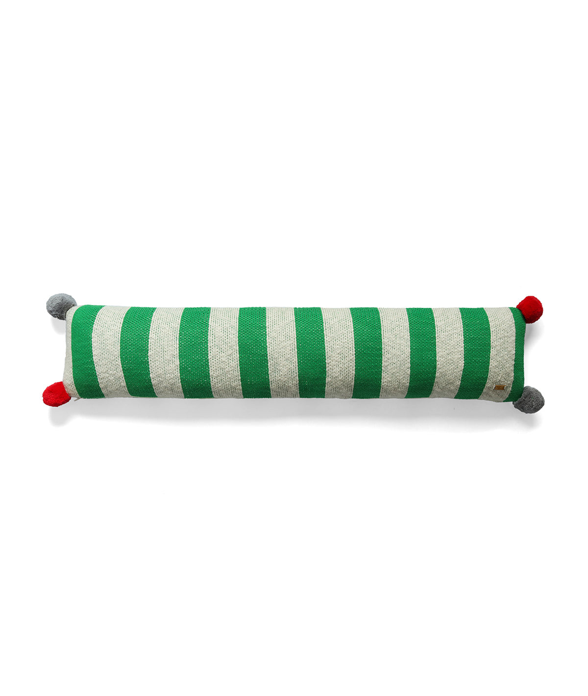Streaky Cotton Knitted Decorative Hot Green & Natural Color with Red Pom Poms 35 x 7 Inches Oblong Pillow Cover