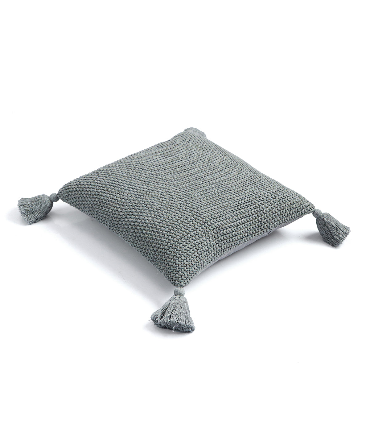 Moss knit Cotton Knitted Decorative Cushion Cover (Light Grey Melange) (16" x 16")