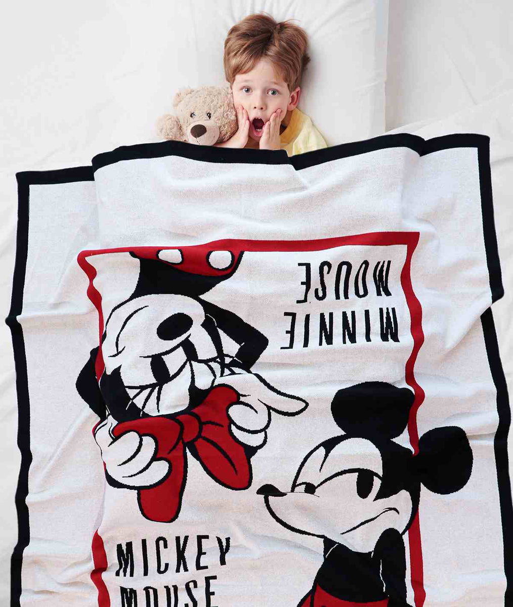 Classic Mickey and Minnie Disney Cotton Knitted Throw Ac Blanket - Main Image
