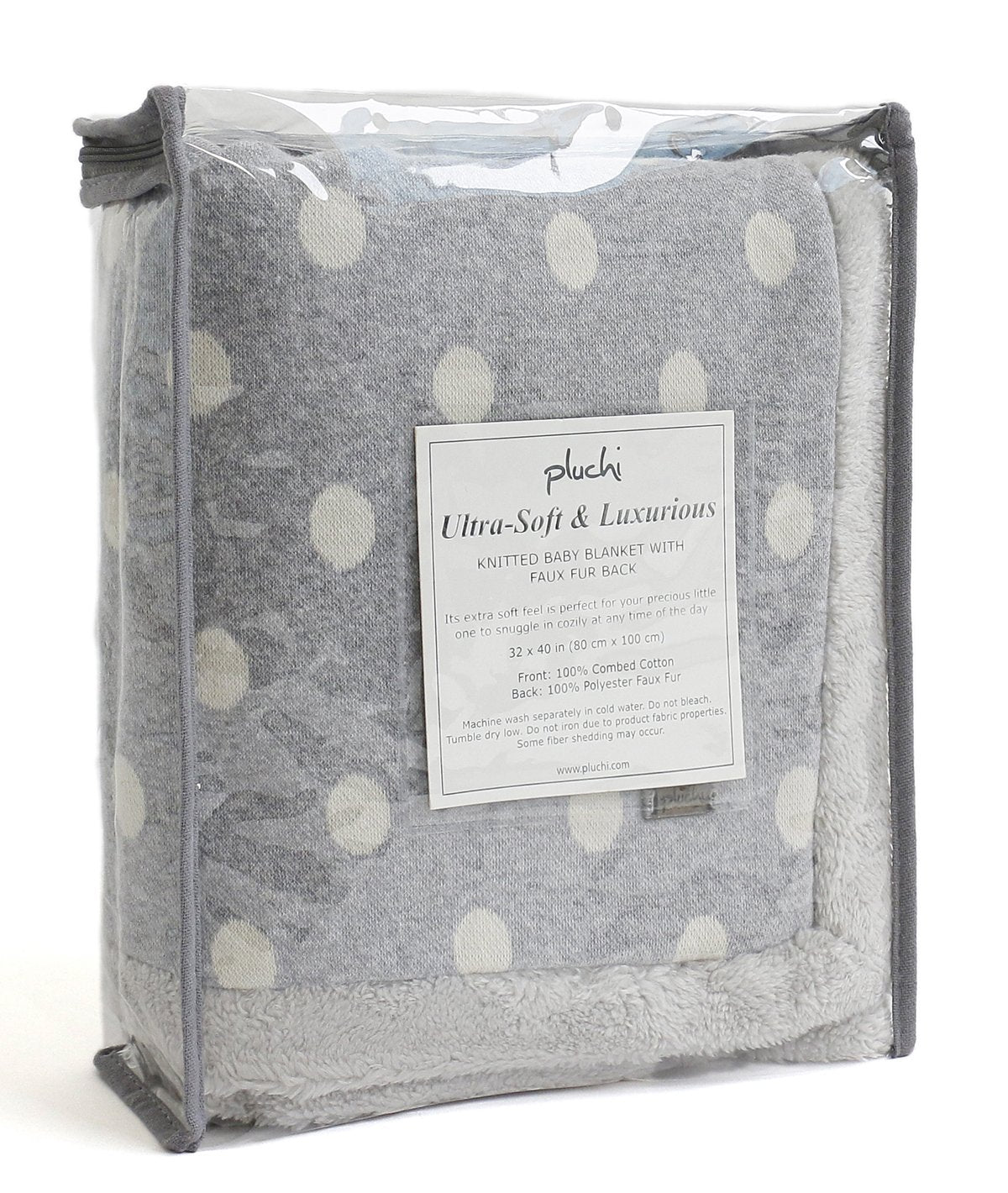 Fun with Dots - Light Grey Cotton Knitted Blanket with Faux Fur Back for Babies