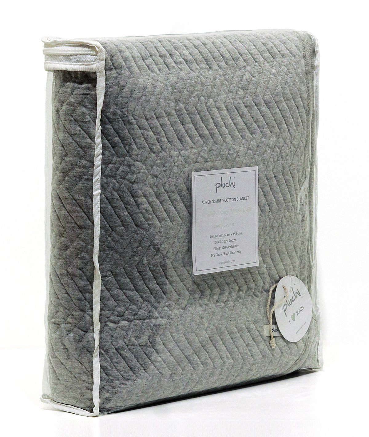 Zig & Zag - Vanilla Grey Cotton Knitted Quilt / Quilted Blanket for Babies & Kids
