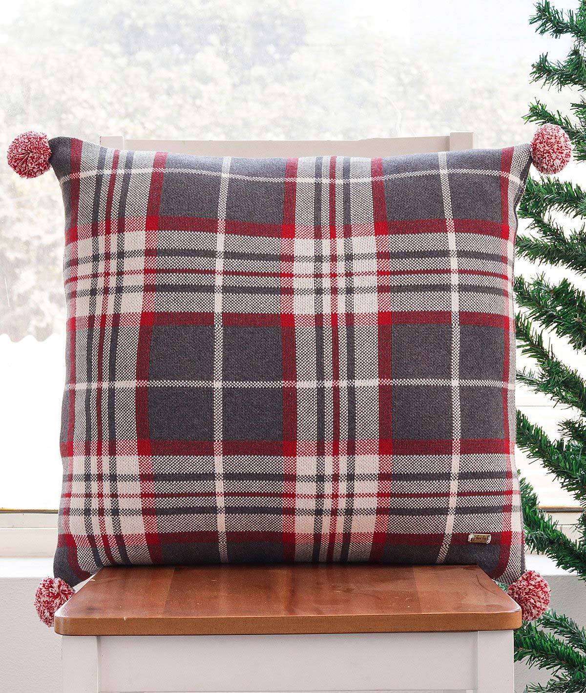 Tartan Plaid Cotton Knitted Decorative Multicolor 20 x 20 Inches Cushion Cover
