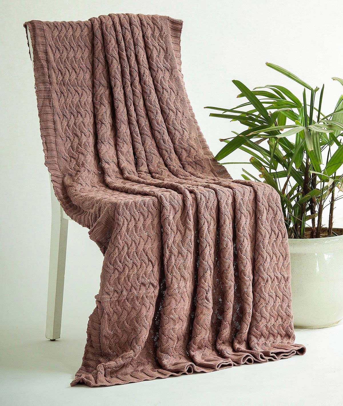 CRISS CROSS - Pewter Color 100% Cotton Knitted All Season AC Throw Blanket