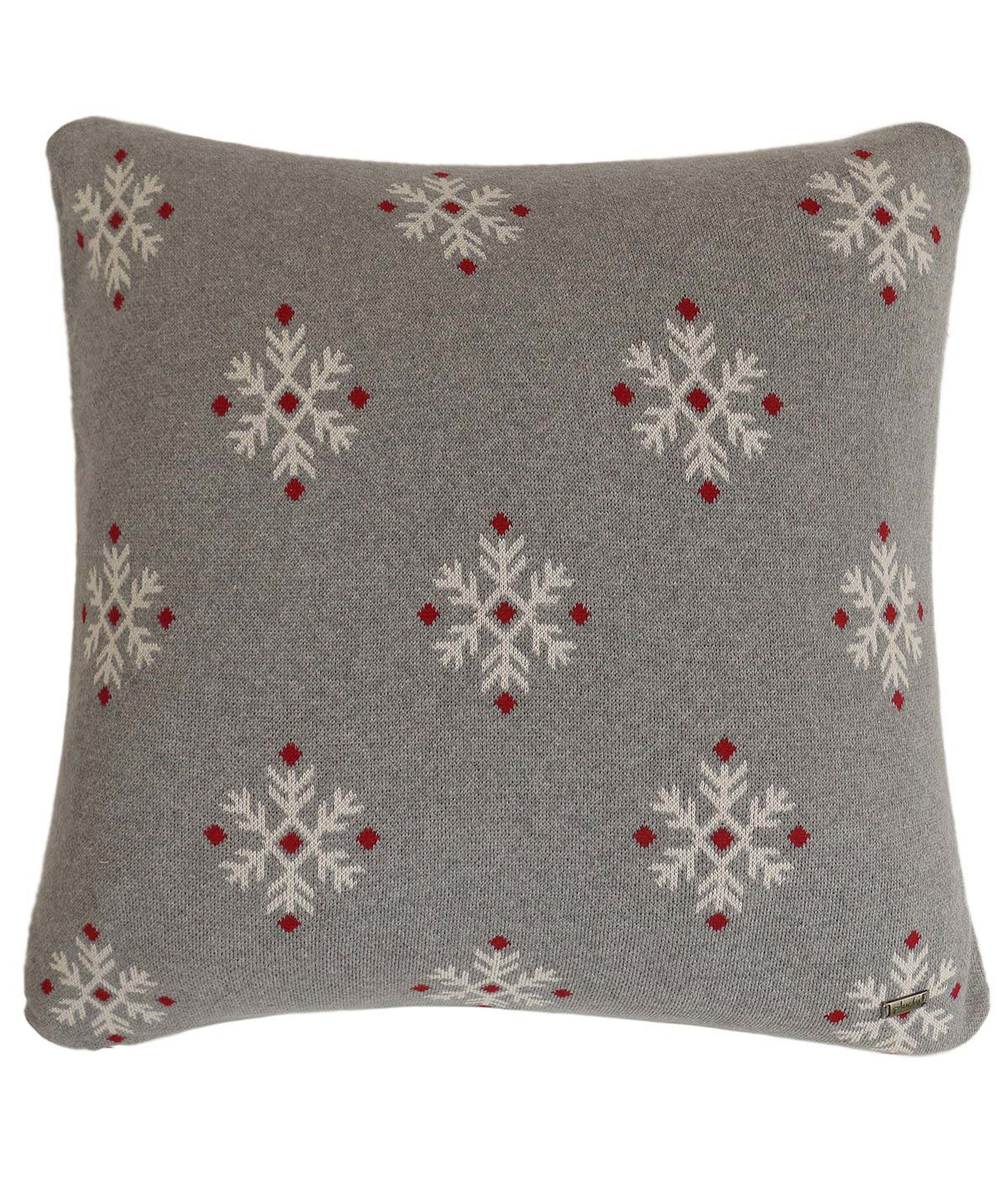 Noella Cotton Knitted Decorative Light Grey, Ivory & Red Color 20 x 20 Inches Cushion Cover