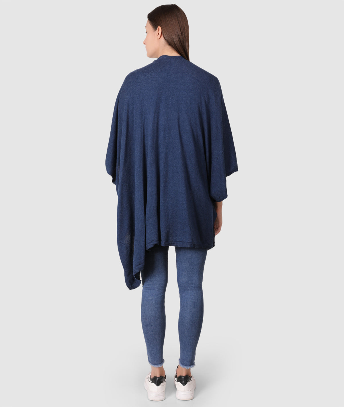 Classic Travel Cape Wrap - Organic Cotton Knitted Light Weight Wrap in Pouch (Navy Melange )
