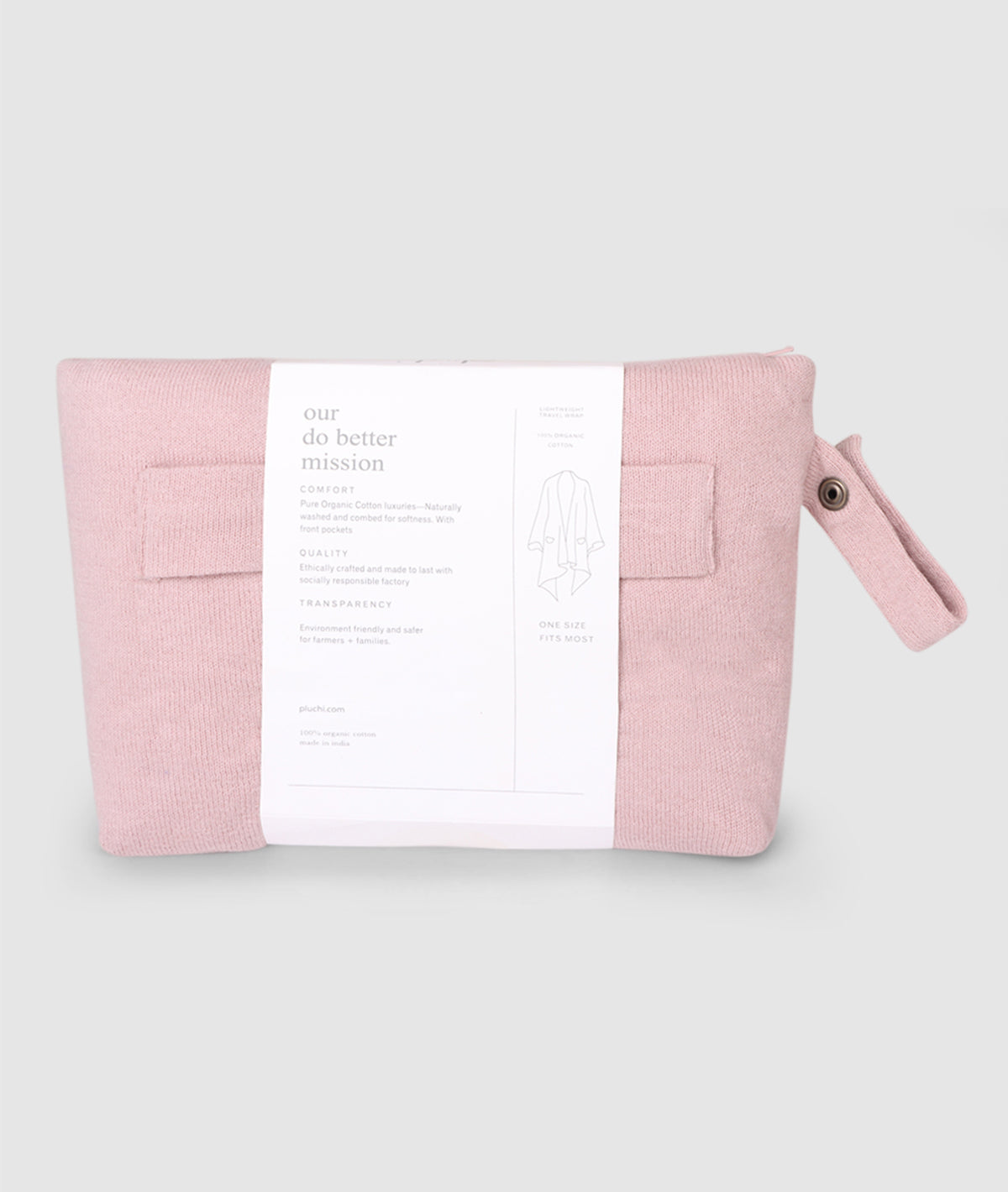 Classic Travel Wrap - Organic Cotton Knitted Light Weight Wrap in Pouch (Cameo Pink)