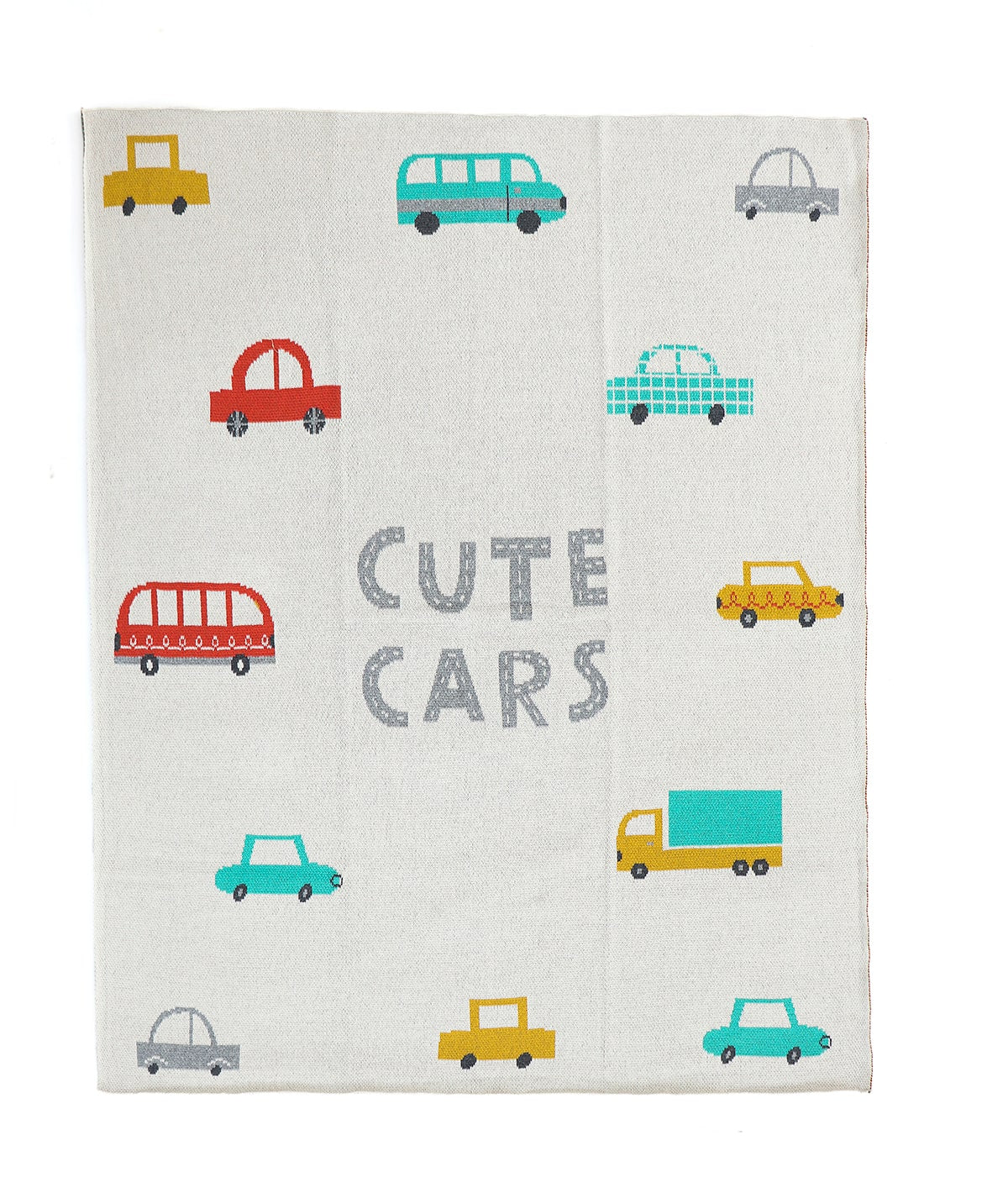 Cute Cars with Rib border- Natural & Multi Color Cotton Knitted Ac Blanket For Baby / Infant / New Born For Use In All Seasons