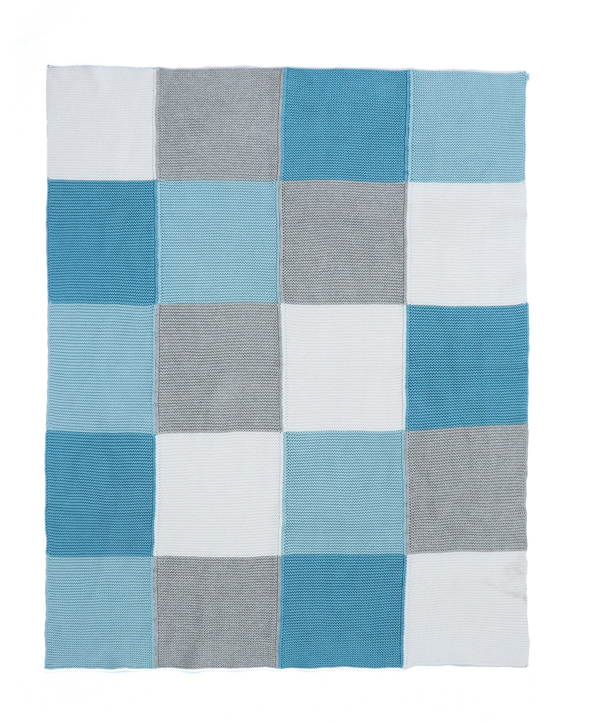 Transfer Knit Color Blocks with Stripes- Baby Blue Color Cotton Knitted Ac Blanket For Baby / Infant / New Born For Use In All Seasons