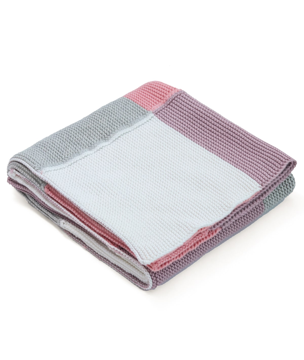 Transfer Knit Color Blocks with Stripes- Bubblegum Pink Color Cotton Knitted Ac Blanket For Baby / Infant / New Born For Use In All Seasons