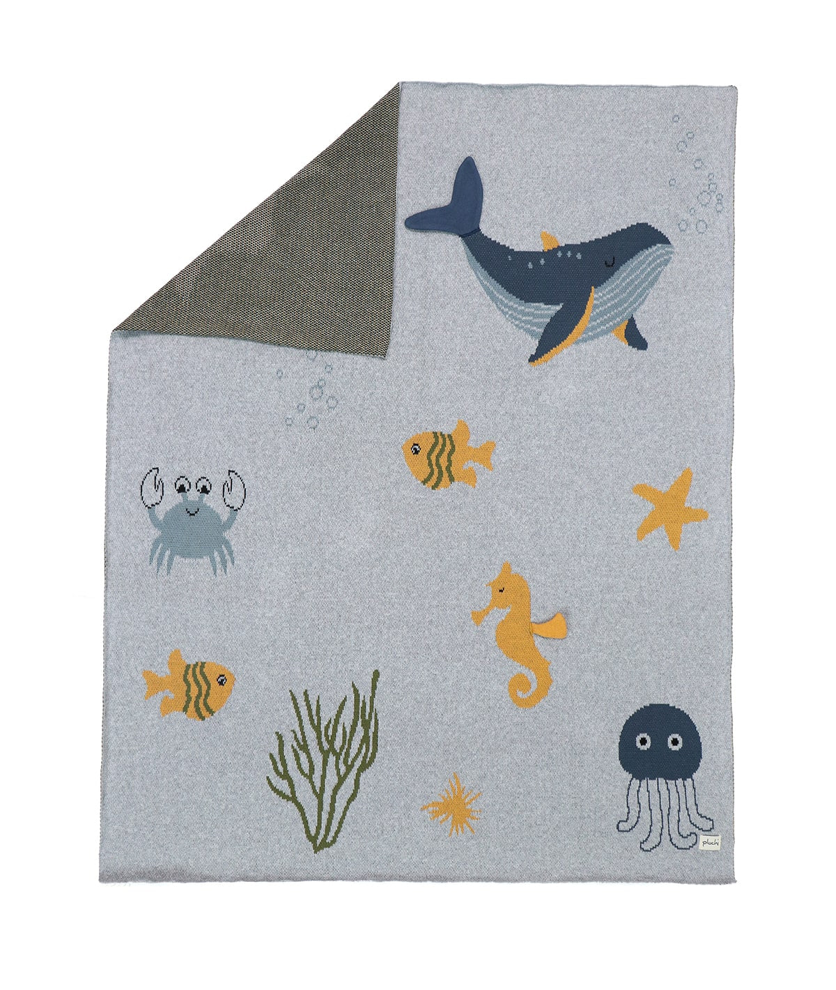 Wonders of the Sea- Soft Grey Melange & Multi Color Cotton Knitted Ac Blanket For Baby / Infant / New Born For Use In All Seasons with Applique Work