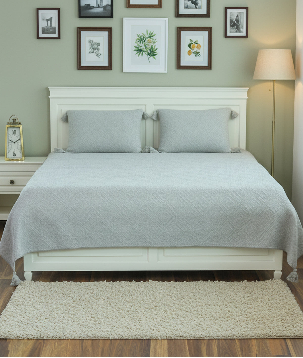 Aysel Vanilla Grey Melange 100% Cotton Knitted With Polyester Filled King Size Bed Cover With 2 Pillow Covers(Set of 3 Pcs)