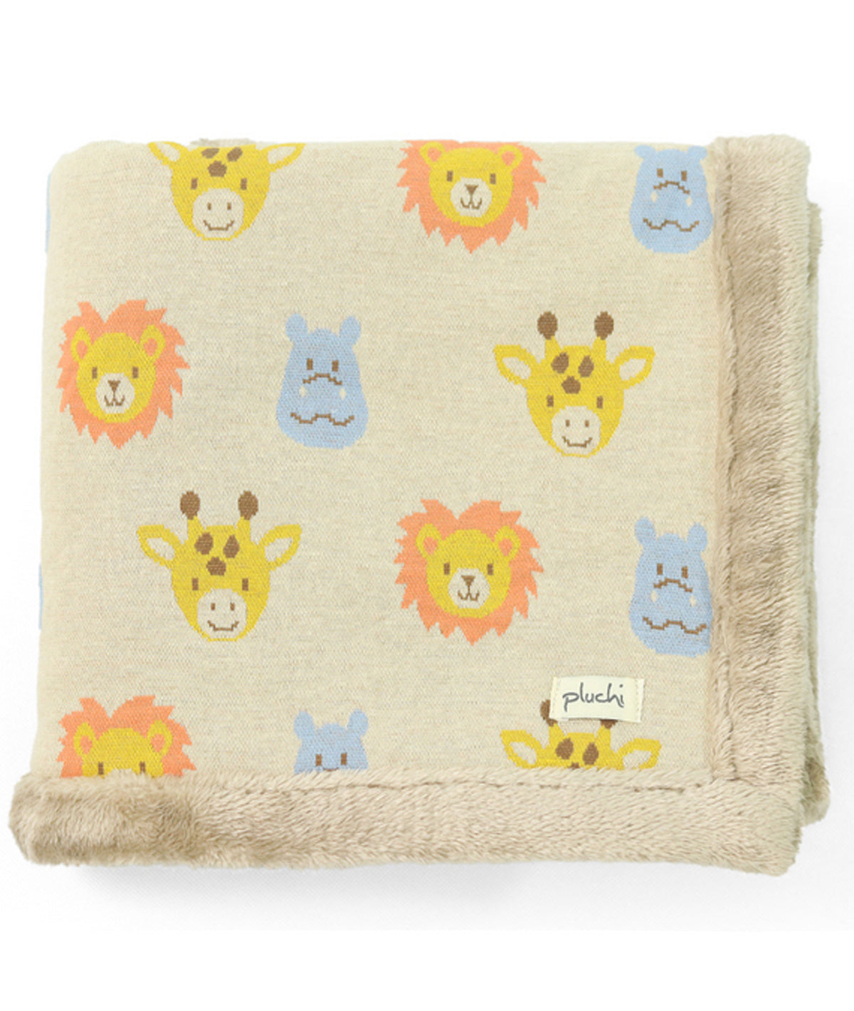 Safari Friends Natural & Multi Color Knitted Blanket with Faux Fur Back for Babies