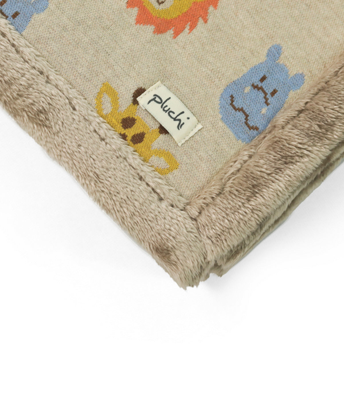 Safari Friends Natural & Multi Color Knitted Blanket with Faux Fur Back for Babies