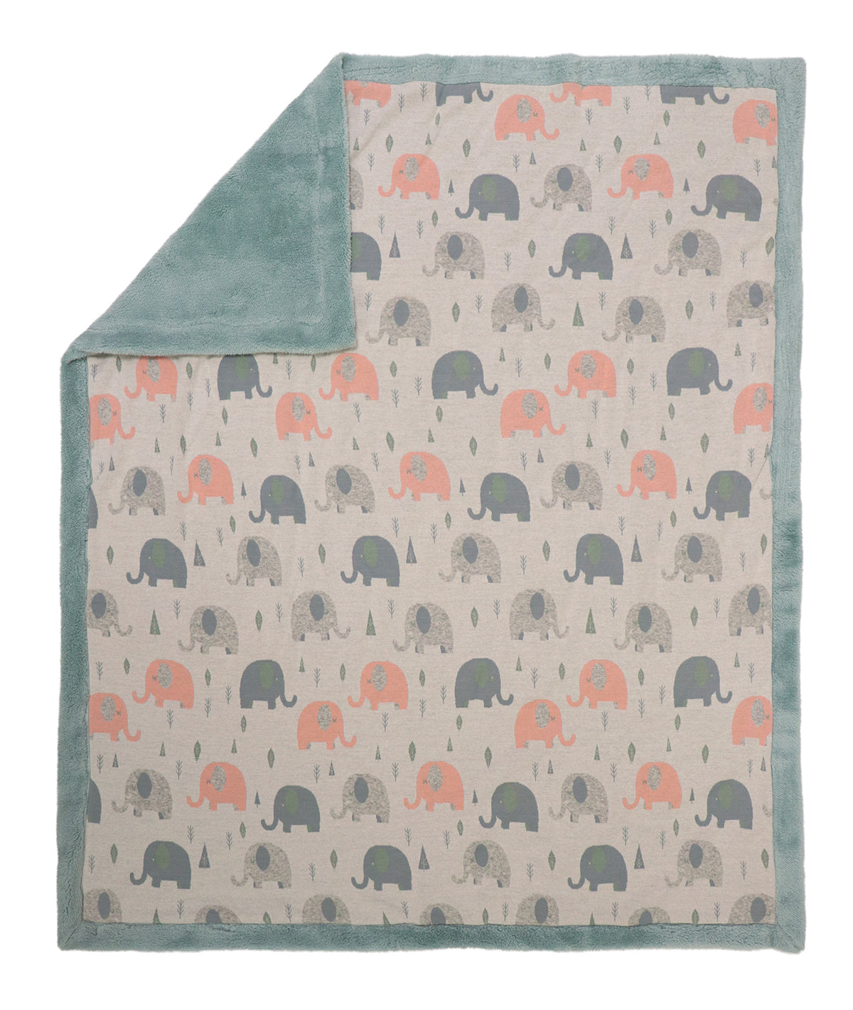 Elephants All the Way Indus Blue Knitted Blanket with Faux Fur Back for Babies