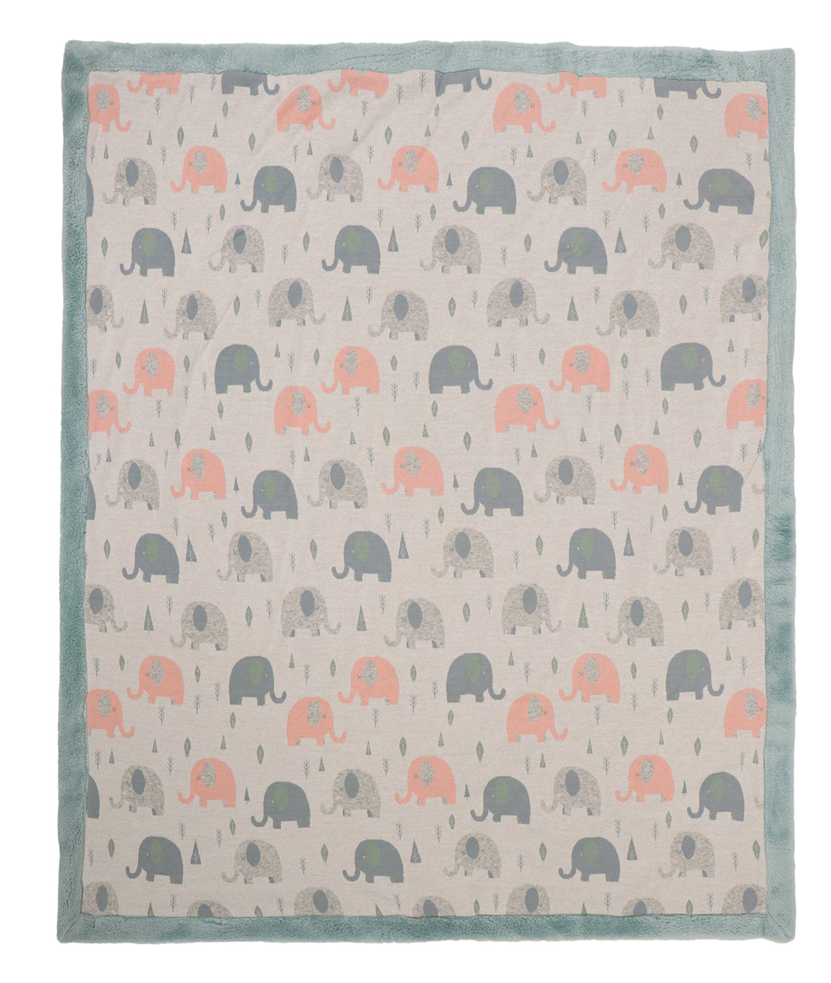 Elephants All the Way Indus Blue Knitted Blanket with Faux Fur Back for Babies