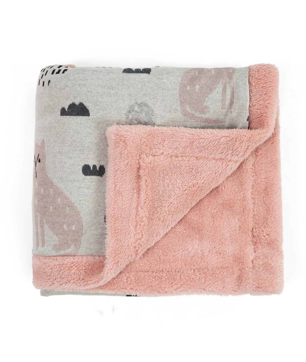 Woodland Pink Pearl Knitted Blanket with Faux Fur Back for Babies