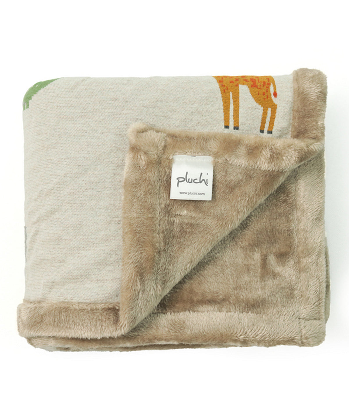 Wild Safari Natural & Multi Color Knitted Blanket with Faux Fur Back for Babies