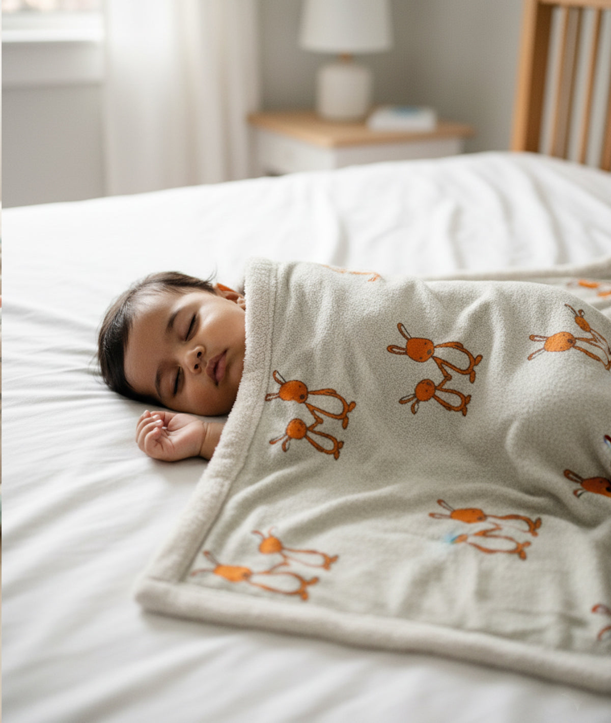 Mumma & Baby Bunny  Grey Color Knitted Blanket with Faux Fur Back for Babies