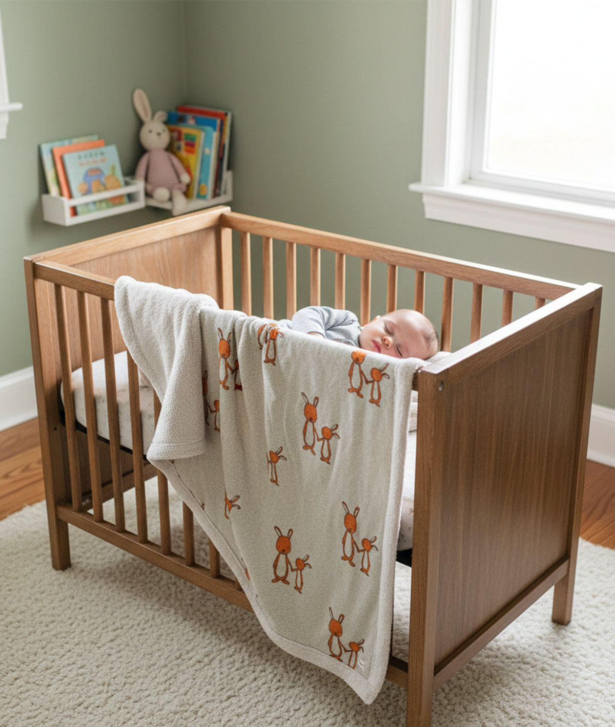 Mumma & Baby Bunny  Grey Color Knitted Blanket with Faux Fur Back for Babies