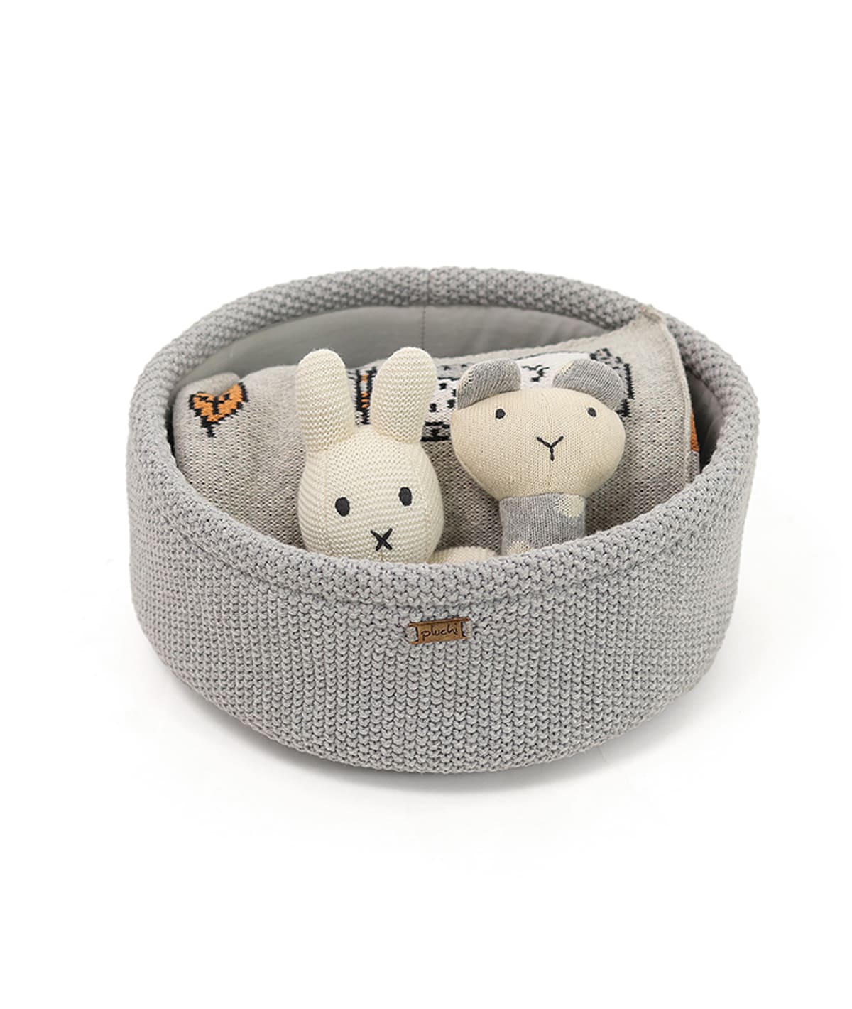 Bunny Gift Basket (Set of 4 pcs - Storage Basket, Knitted Baby Blanket, Soft Toy, and Rattle)