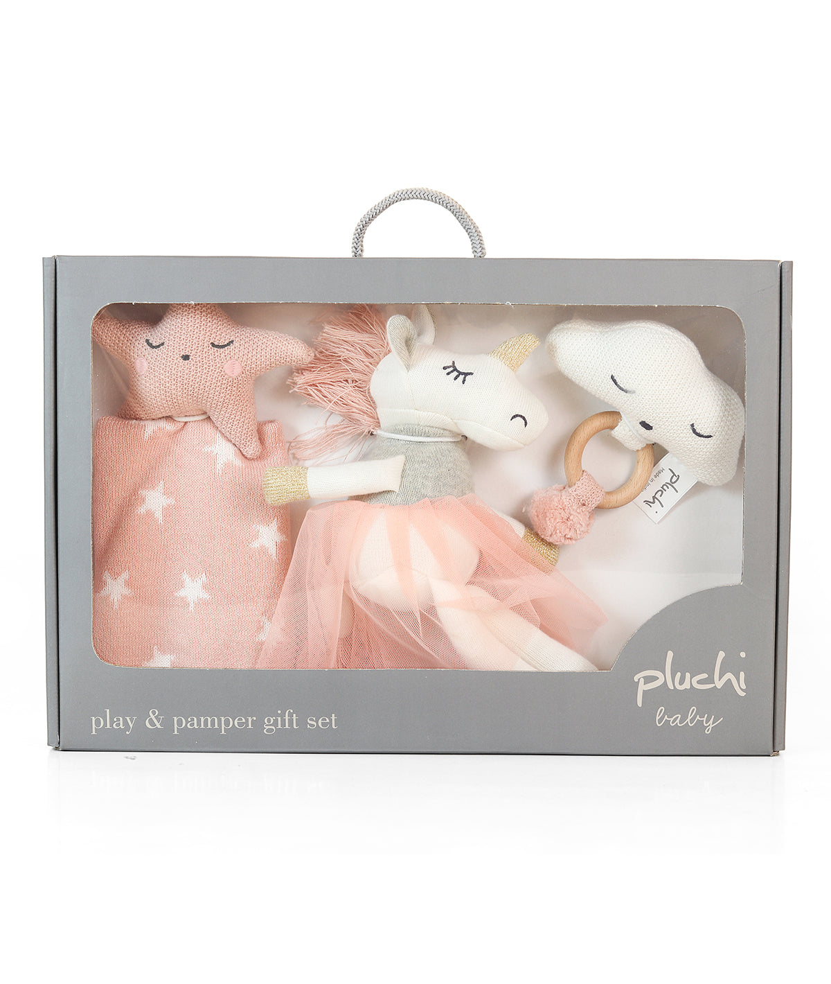 Celestia Play & Pamper Gift Bundle - (Set of 3 - Soft Toy, Cuddle Cloth & Ring Rattle)