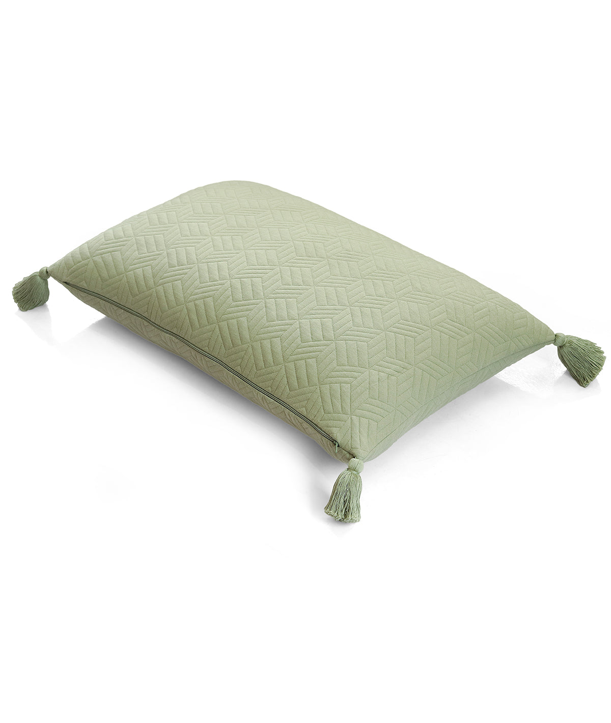 3D Cubic Scenic Green 100% Cotton Knitted With Polyester Filled King Size Bed Cover With 2 Pillow Covers(Set of 3 Pcs)