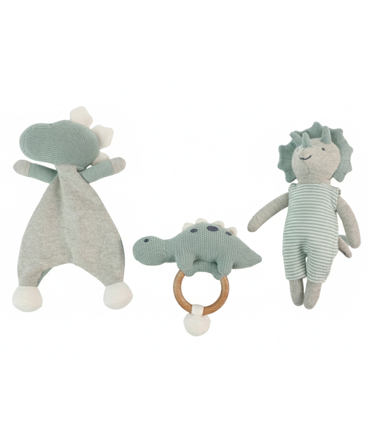 Dino Play & Pamper Gift Bundle - (Set of 3 - Soft Toy, Cuddle Cloth & Ring Rattle)