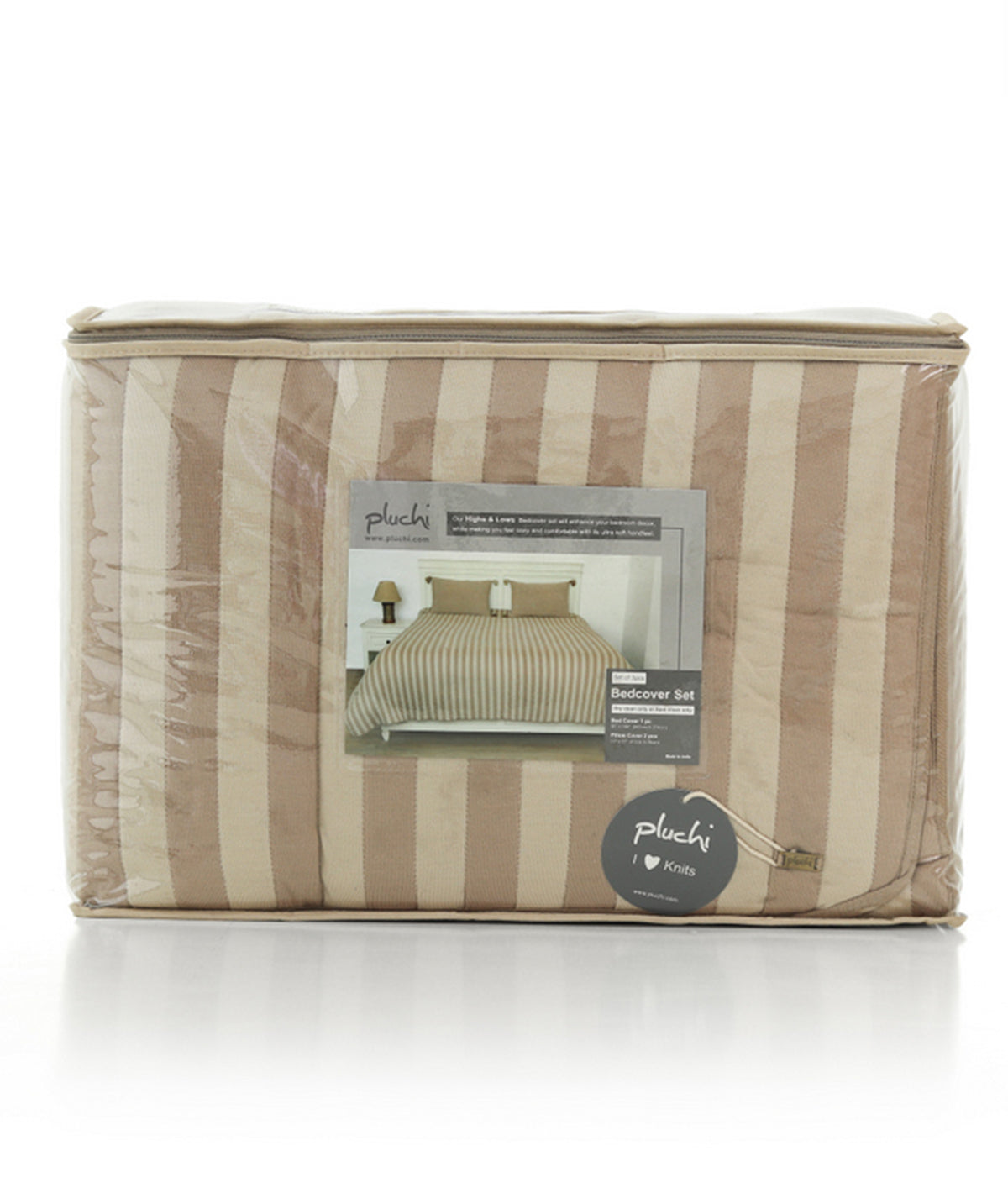 Highs & Lows Stone & Pale Whisper 100% Cotton Knitted With Polyester Filled King Size Bed Cover With 2 Pillow Covers (Set of 3Pcs)