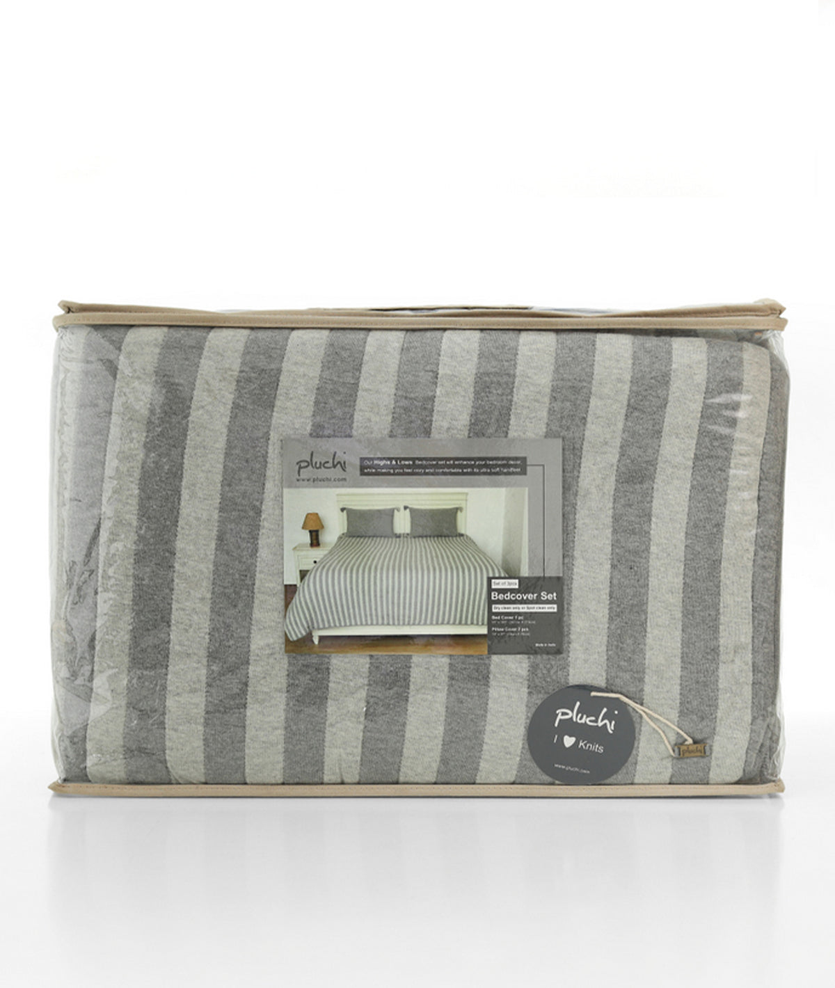 Highs & Lows Light Grey Melange & Vanila Grey Melange 100% Cotton Knitted With Polyester Filled King Size Bed Cover With 2 Pillow Covers (Set of 3Pcs)