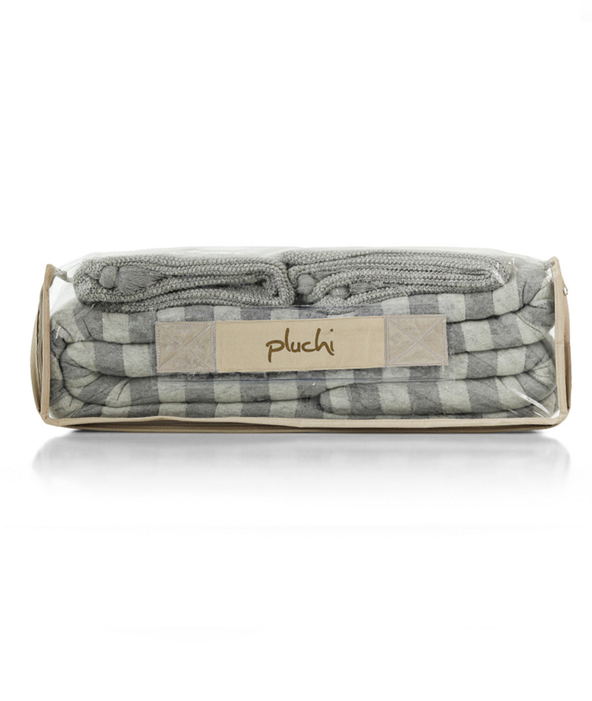 Highs & Lows Light Grey Melange & Vanila Grey Melange 100% Cotton Knitted With Polyester Filled King Size Bed Cover With 2 Pillow Covers (Set of 3Pcs)