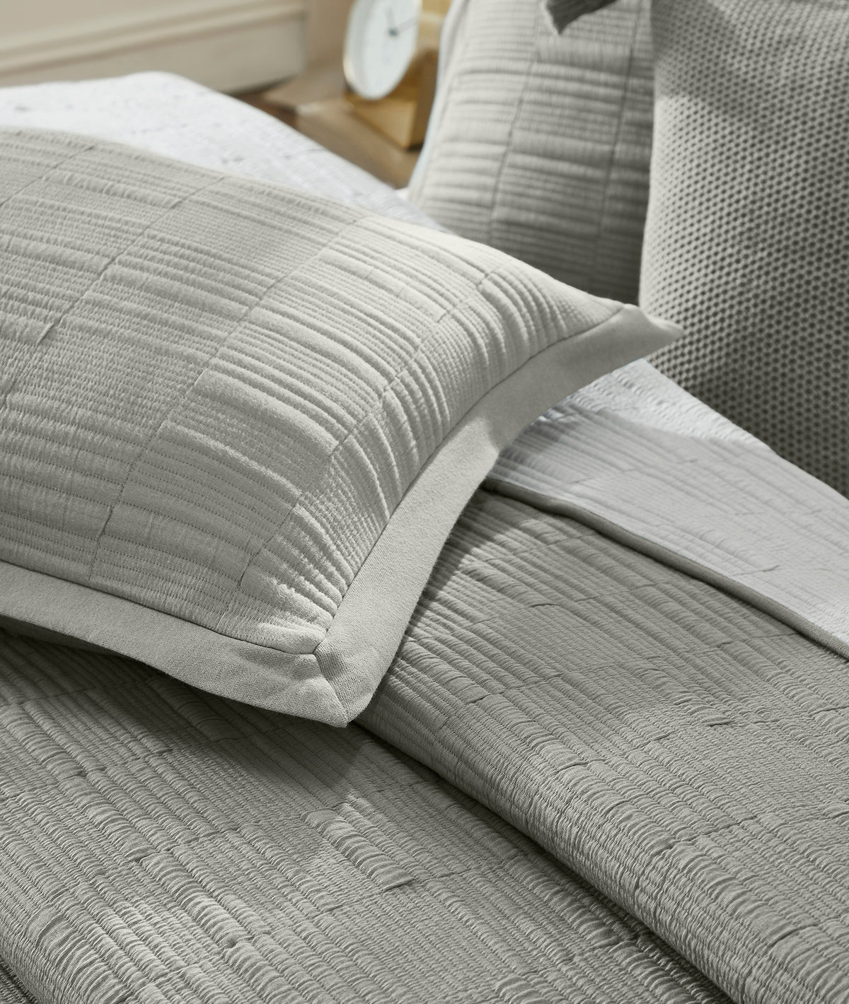 Harriet Light Grey Melange & Vanilla Grey Melange 100% Cotton Knitted With Polyester Filled King Size Bed Cover With 2 Pillow Covers And 3 Cushion Covers (Set Of 6)