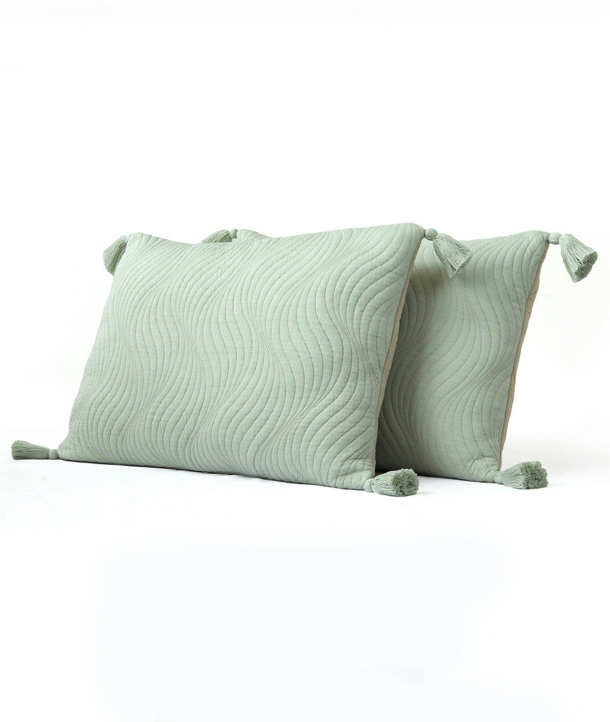 Iris Mint Cream & Silver Birch 100% Cotton Knitted With Polyester Filled King Size Bed Cover With 2 Pillow Covers (Set of 3 Pcs)