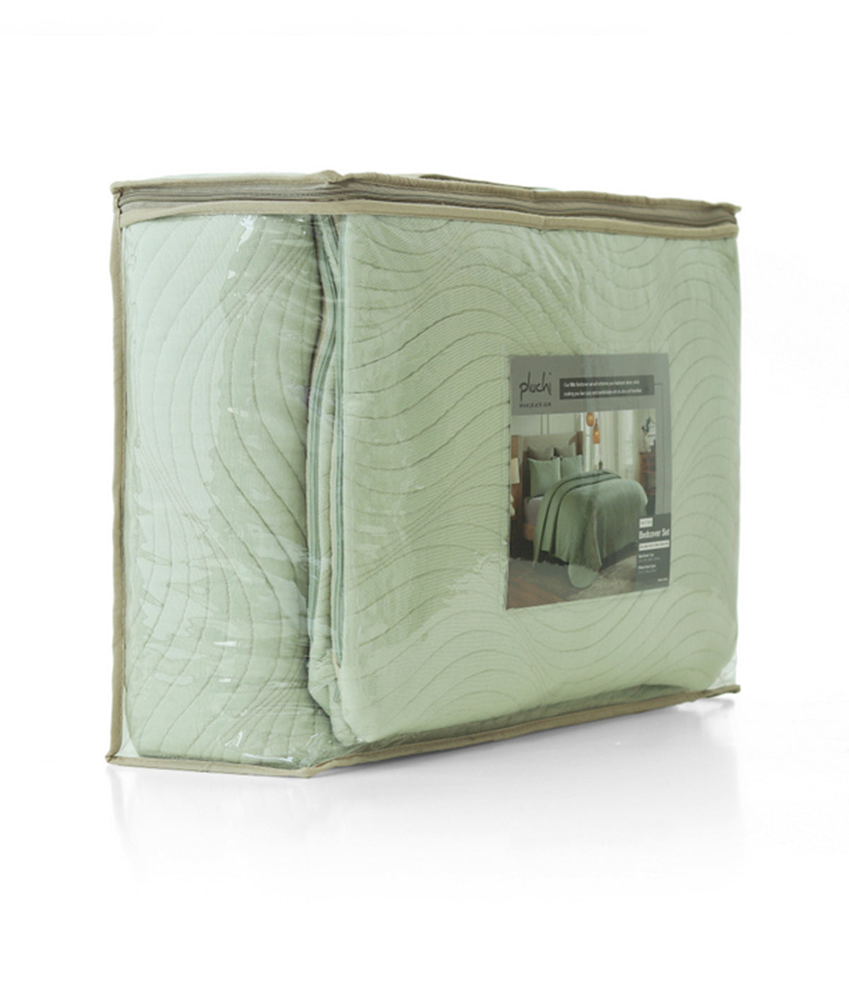 Iris Mint Cream & Silver Birch 100% Cotton Knitted With Polyester Filled King Size Bed Cover With 2 Pillow Covers (Set of 3 Pcs)