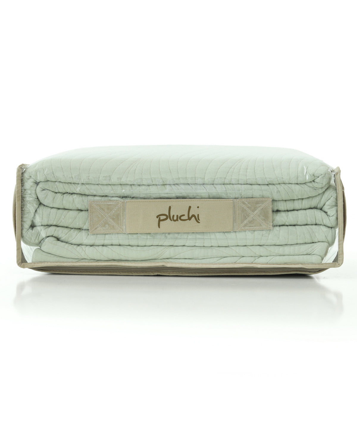 Iris Mint Cream & Silver Birch 100% Cotton Knitted With Polyester Filled King Size Bed Cover With 2 Pillow Covers (Set of 3 Pcs)