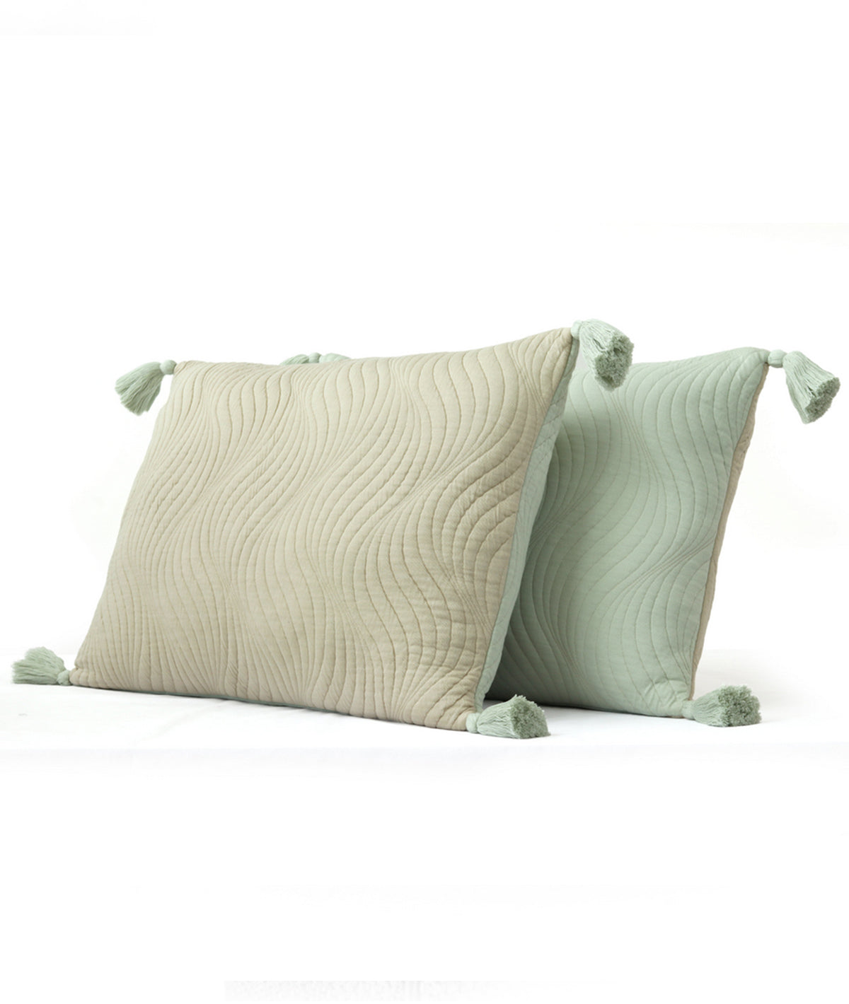 Iris Mint Cream & Silver Birch 100% Cotton Knitted With Polyester Filled King Size Bed Cover With 2 Pillow Covers (Set of 3 Pcs)