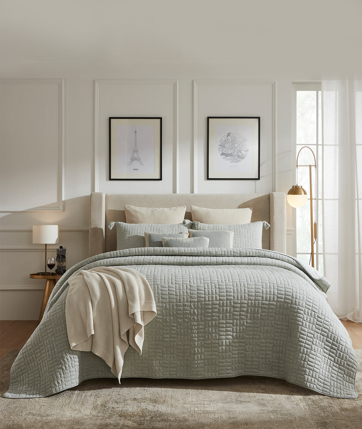 Jamie Vanilla Grey Melange & Ivory 100% Cotton Knitted With Polyester Filled King Size Bed Cover With 2 Pillow Covers (Set of 3Pcs)