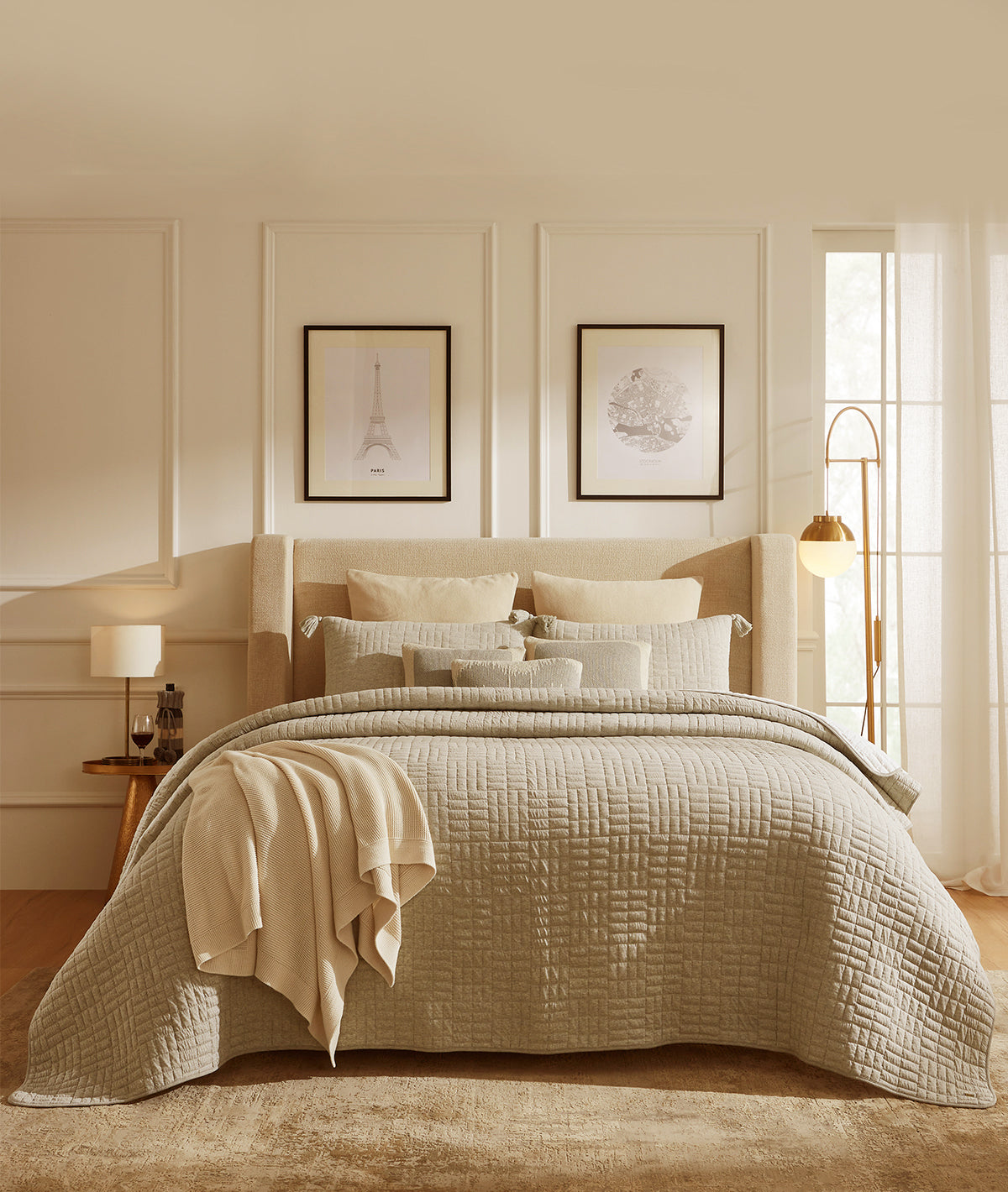 Jamie Beige Melange with Natural dyed 100% Cotton Knitted With Polyester Filled King Size Bed Cover With 2 Pillow Covers (Set of 3Pcs)
