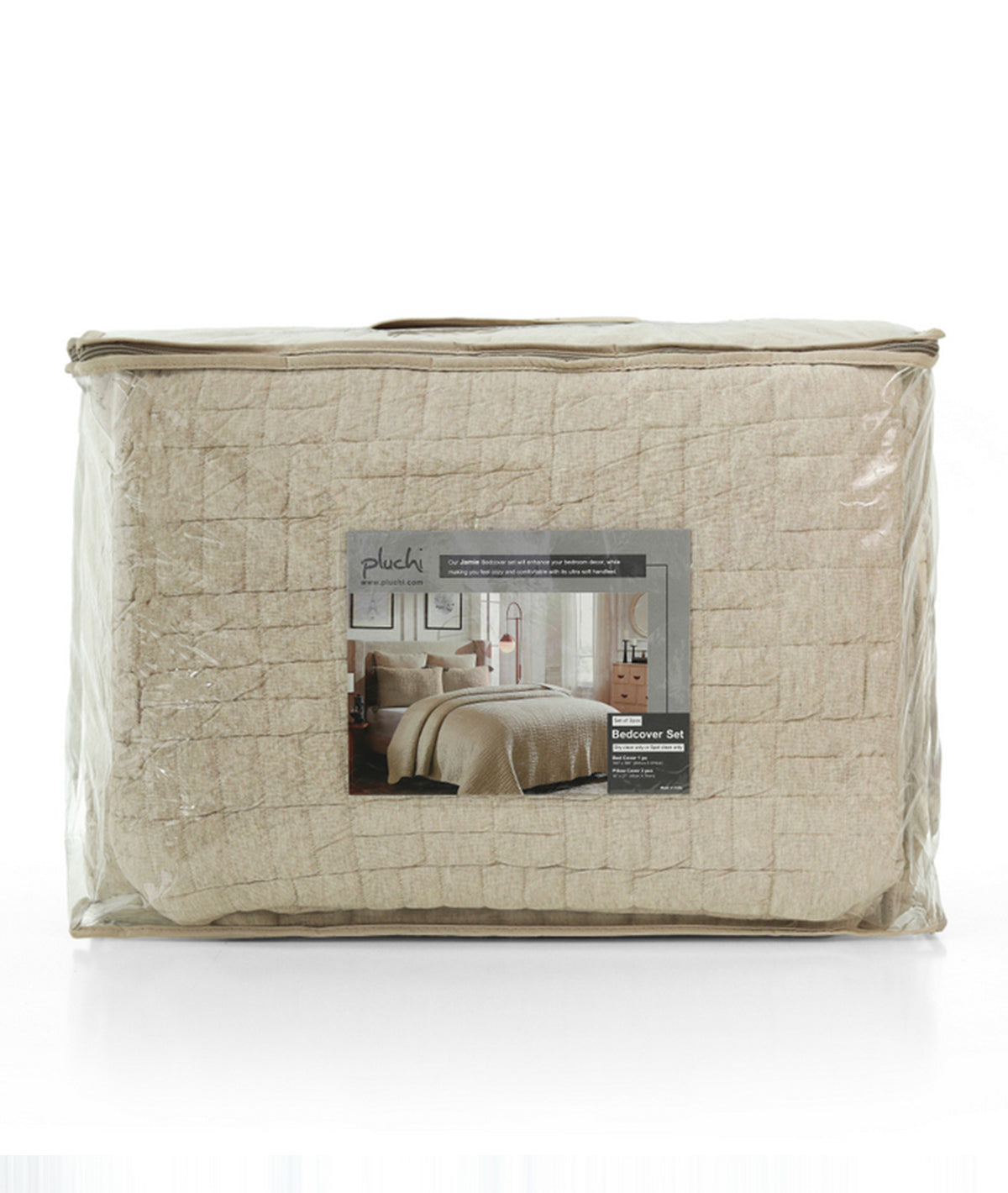 Jamie Beige Melange with Natural dyed 100% Cotton Knitted With Polyester Filled King Size Bed Cover With 2 Pillow Covers (Set of 3Pcs)