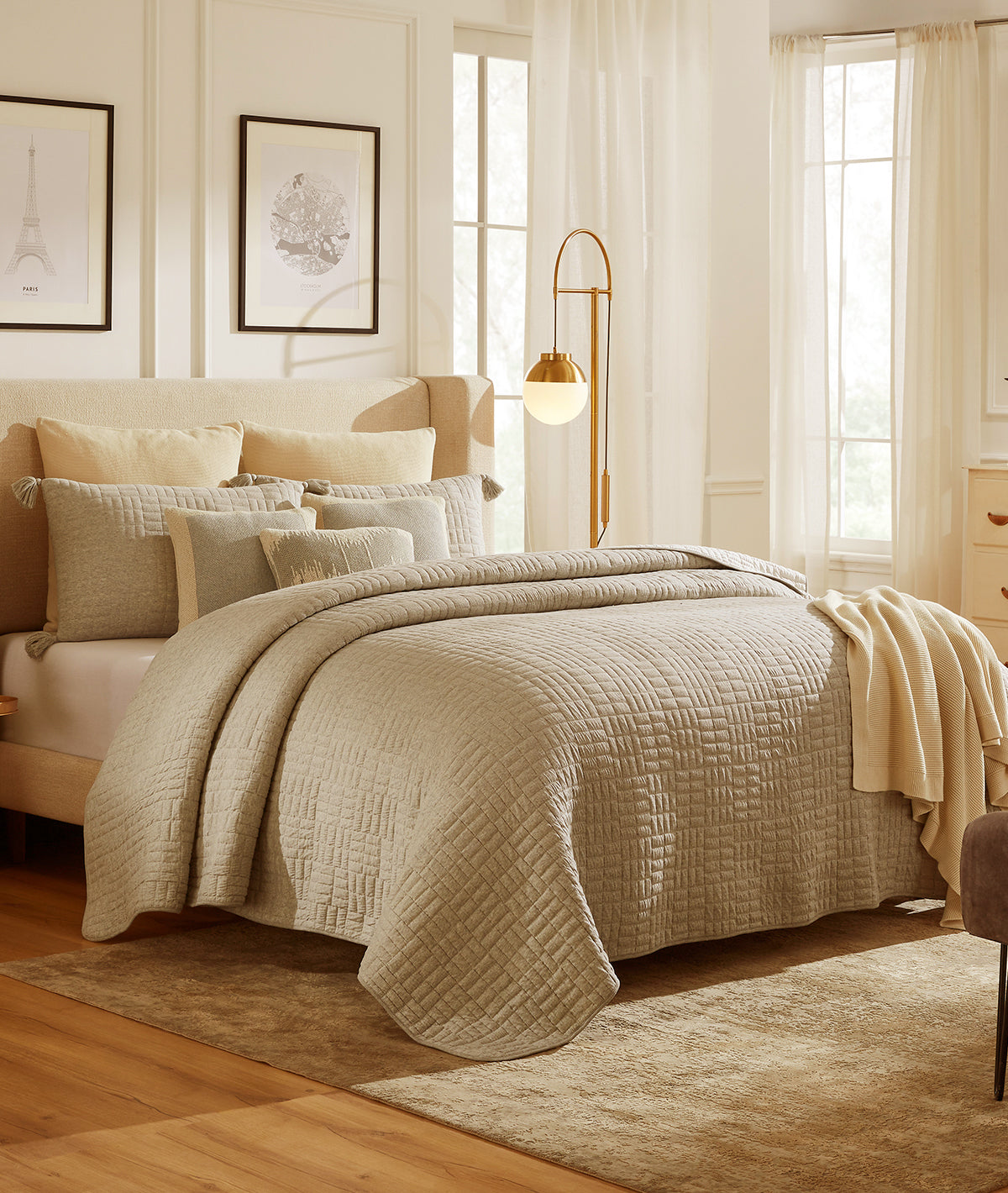 Jamie Beige Melange with Natural dyed 100% Cotton Knitted With Polyester Filled King Size Bed Cover With 2 Pillow Covers (Set of 3Pcs)